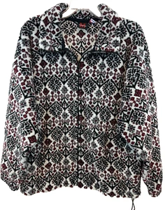 Mazmania Men's Fleece Jacket Size M Zipper VTG Red Black Ivory Snowflakes USA - Picture 1 of 10