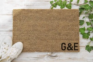 Personalised Coir Door / Floor Mat Black Letters Stylish Initials In The Corner - Picture 1 of 7