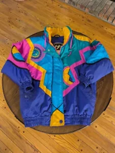 VTG Izzi Neon Puffer Ski Jacket: 1980's Retro Colorblock, Unisex Small - Minty - Picture 1 of 15