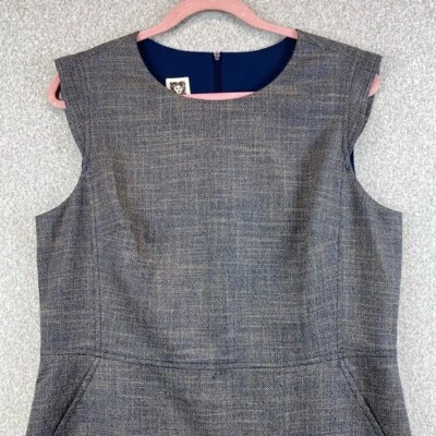 Anne Klein marine blue tan sheath dress capped sleeves 14 professional twill - Image 1 of 4