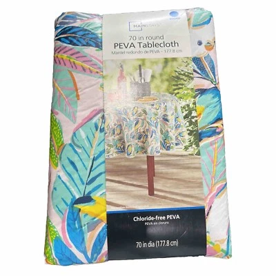 Mainstays PEVA Vinyl Tablecloth 70" Round Tropical Multicolor Table Decorate NEW - Image 1 of 4