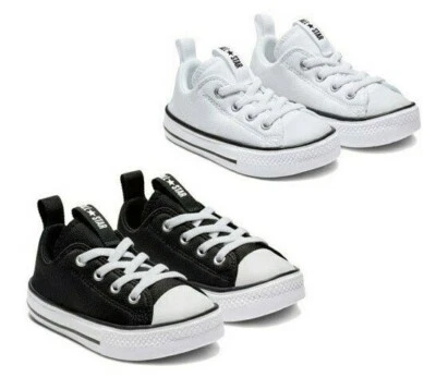 BLACK & WHITE kids infants converse trainers slip on black white boys girls