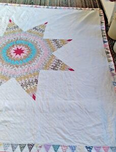 LARGE VINTAGE HAND SEWN STAR QUILT
