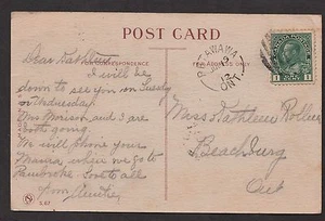 Petawawa 1912, RFW.  Br. Ci. datiert JUL 19. 1c grüner Admiral auf einer Postkarte. - Bild 1 von 2