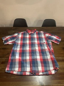 Camisa grande Orvis azul rojo a cuadros manga corta con botones - Imagen 1 de 5