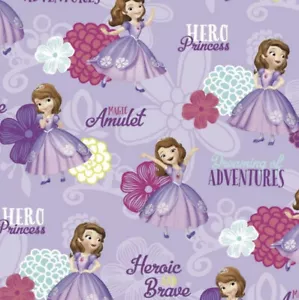 Disney Sofia The First Hero Princess 100% Cotton Fabric Sewing Purple 29” X 42” - Picture 1 of 7