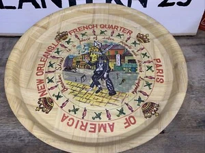 Vintage French Quarter New Orleans LA Round 13 inch Bamboo Serving Tray Platter - Picture 1 of 24