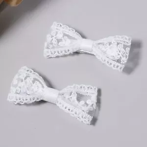 3" White Lace Hair Bow Clips for Kids Small Cute Elegant Lace Ribbon Hairpins... - Picture 1 of 8