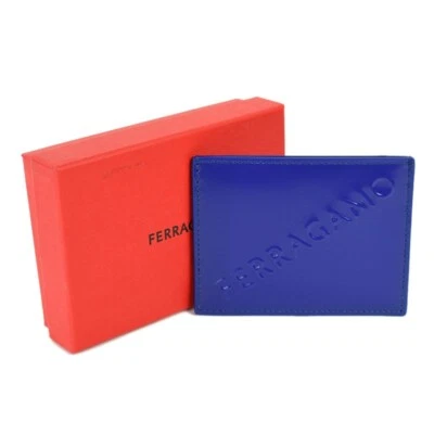 Estuche para tarjetas de crédito SALVATORE FERRAGAMO de cuero en relieve azul lapislázuli Italia nuevo en caja Foto 1 de 4