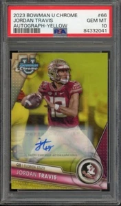 2023 Bowman University Chrome Jordan Travis #66 Yellow Auto /75 FSU PSA 10 - Bild 1 von 2