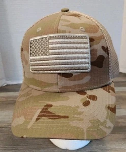 DeWalt Camo Hat American Flag Patch Snapback Mesh Trucker Cap One Size Tan NWOT - Picture 1 of 8
