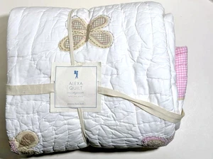 Pottery Barn Kids Brown Butterfly Pink Gingham Trim Alexa Twin Quilt New - Picture 1 of 4