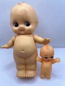 Kewpie Doll Japan Vinyl Toy 9” Green Wings Blue Eyes Baby 4” Vintage - Picture 1 of 7