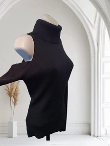 NWT Intempo Sz L Cold Shoulder Black W/Metallic, Knit Turtleneck Sweater. NS-13 - Picture 1 of 10