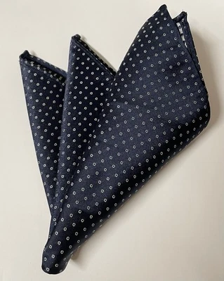 Men’s 9 Inch Pocket Square, Dark Blue With  Tiny White Geometric Pattern - Image 1 of 4