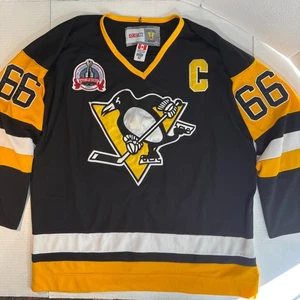 90s VTG Stanley Cup Pittsburgh Penguins Hockey Jersey Mario Lemieux #66 Size 52 - Picture 1 of 24