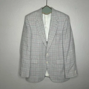 Vintage Izod LACOSTE Pastel Plaid Sports Coat Blazer Jacket Size 42 Flaws Union - Picture 1 of 12