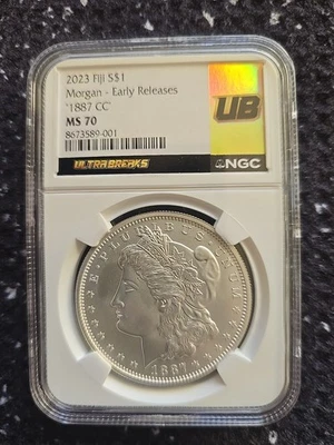1887 CC Morgan Silver Dollar NGC MS70 Ultra Breaks Label 2023 Fiji Mint .999 - Image 1 of 2