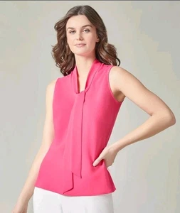 Blusa Kasper NUEVA CON ETIQUETAS Para Mujer Rosa Audrey Sin Mangas Corbata Frontal Talla Pequeña Ciudad - Imagen 1 de 9