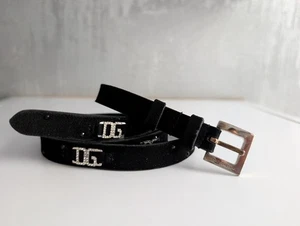 Dolce & Gabbana D&G Crystal Logo Stud Black Suede Buckle Belt Waist 85 cm 34" - Picture 1 of 16