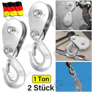 2x 1T Umlenkrolle Seilrolle mit Haken für elektrische Seilwinde Forst Seilrollen - Bild 1 von 9