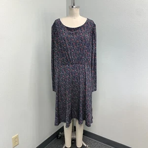 LOFT Plus Sheath Dress Women's Size 24 Navy Long Sleeve Floral Print Scoop Neck - Picture 1 of 9