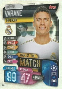 RAPHAEL VARANE MADRID M.O.M 2019/2020 CHAMPIONS LEAGUE MATCH ATTAX CARD #MM7 - Picture 1 of 1