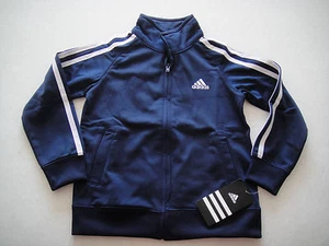 ADIDAS NWT Boy Navy Blue 410 Tricot Polyester Zip Up Jacket 3 3T 4 4T 5 6 7 7X - Picture 1 of 2