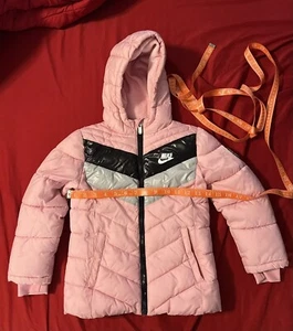 Nike Little Kid Girls Colorblock Chevron Puffer Jacket Size 6 Medium Pink Hooded - Picture 1 of 6