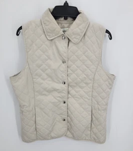 Liz Golf Vest Womens Medium Tan Quilted Button Up Pockets Sporty Outerwear - Picture 1 of 10