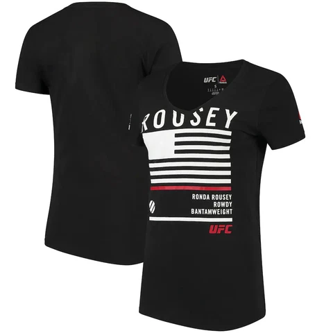 Ronda Rousey UFC Reebok Women's Nickname V-Neck Black T-Shirt Size L Large WWE Cover