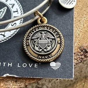 NWT Alex and Ani "US NAVY" Silver/Gold MILITARY CREST Charm Bracelet w/Card - Picture 1 of 5