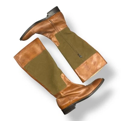 J. Crew Botas de Montar a la Rodilla 9.5 M Cuero Lona Zapatos Italia Marrón Verde Cremallera Foto 1 de 4
