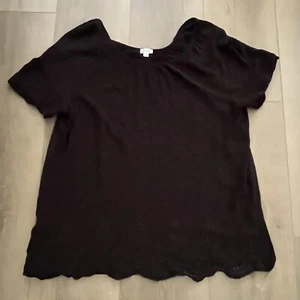 Black Blouse Sz 20 Short Sleeve Round Neck Laser Cut Out Disco Anglaise Goth Mob - Picture 1 of 6