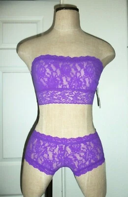 Sujetador Hanky Panky Vibrante Violeta Púrpura Firma Encaje Forrado Bandeau y Boyshort M Foto 1 de 4