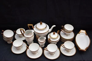 HUTSCHENREUTHER Bavaria White Gold Fine Porcelain Tea Set Art Deco 1901-1933 - Picture 1 of 13