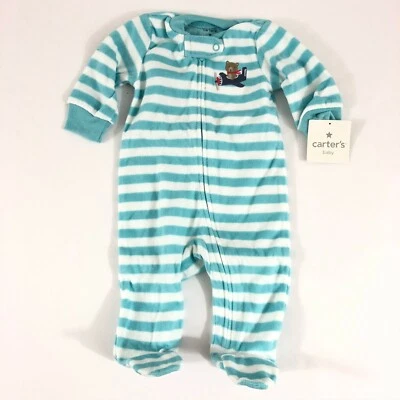 Carters Conjunto de Una Pieza Rayas Polar Footie Oso Avión Azul Blanco 3 Meses Foto 1 de 3