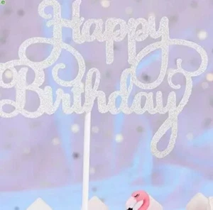 2er Set Happy Birthday Kuchen Topper, Silber Glitzer Cardstock, Kostenloser Versand fr NYC - Bild 1 von 1