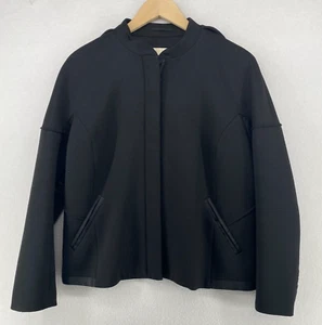 REISS Jacket Womens M Wool Twill Ribbon Trim Mandarin Zip Cuff Full Zip Black - Picture 1 of 20