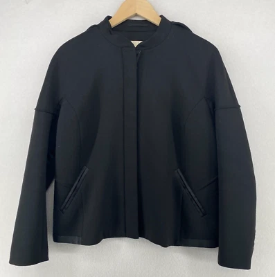 REISS Jacket Womens M Wool Twill Ribbon Trim Mandarin Zip Cuff Full Zip Black - Image 1 of 4