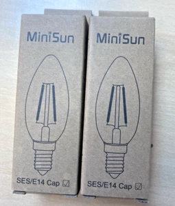 2 x Minisun Candela 4W E14 Retro Vintage Lampadina LED Filamento 2700k Bianco Caldo - Foto 1 di 2