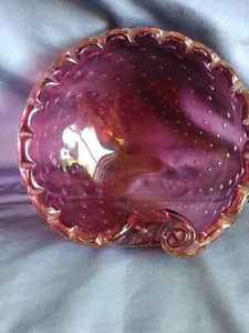 Kunstglas MCM Rosa Cranberry Bullicante kontrollierte Blasenschale Aschenbecher - Bild 1 von 6