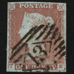 SG8 (BS60) 1d Red Imperf Plate 71 - TE - 4 Margin - Fine - 13 London Inland - Picture 1 of 2
