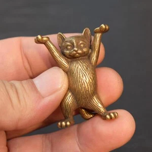Statua animale gatto ottone piccola scultura statuina da tavolo decorazione casa regali - Foto 1 di 12
