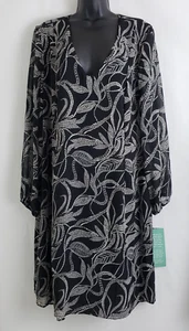 MSK Dress Black White V-Neck Ties in Back Long Sleeves Knee Length Size 3X NWT - Picture 1 of 11