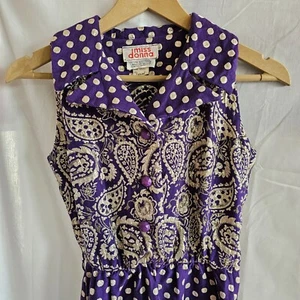 Vintage 1970's Miss Donna Purple/ Gold Paisley and Polka Dot Dress Size XS/S - Picture 1 of 12