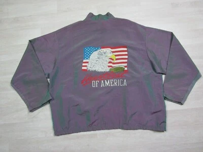 Vintage Surf Style Iridescent Windbreaker Jacket Chevrolet Flag Eagle One Size - Image 1 of 4