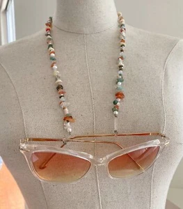 NAKED PEAR Semi Precious Stone Sunglasses / Glasses Chain, Holder, Rose Quartz - Picture 1 of 14