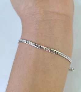 Real 10K Miami Cuban Bracelet White Gold Solid 3mm 8Inch Lobster Lock Genuine - Picture 1 of 7