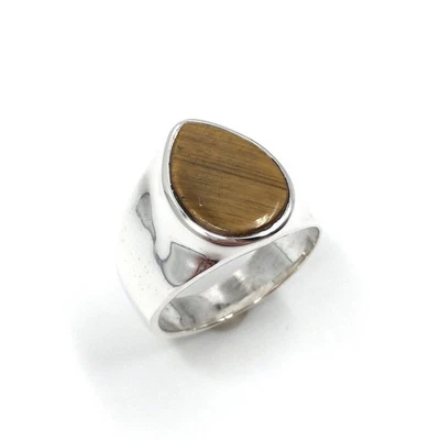 Anello in argento 925 massiccio gioiello da uomo occhio di tigre anello a... - Immagine 1 di 4